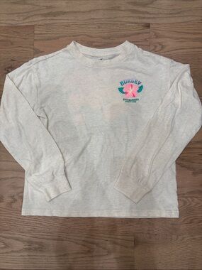 Hurley Cream Long-Sleeve Tee with Pink & Teal Floral Logo